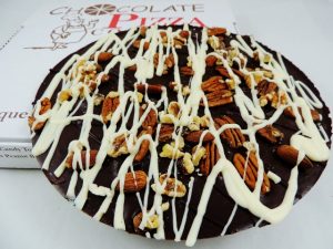 dark chocolate pizza with nuts