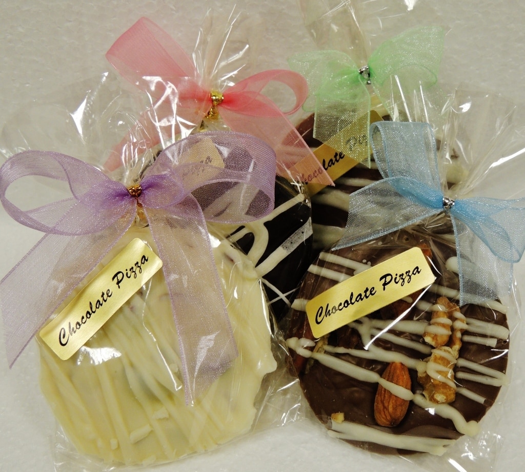 Chocolate Wedding Favors gourmet Chocolate Pizza mini with bow