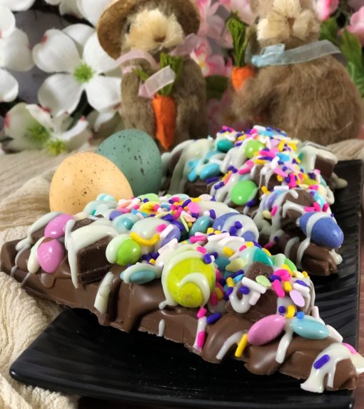 spring avalanche slice with Easter candy toppings