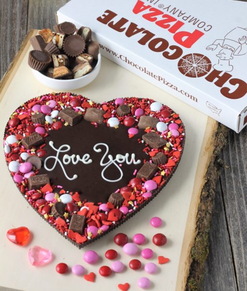 heart shaped chocolate pizza love you