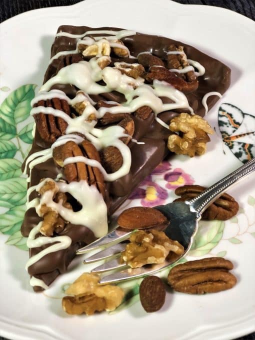 slice chocolate pizza with nuts on plate
