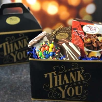 thank you chocolates in black gold tote box