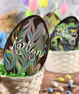 milk chocolate personalized chocolate egg with pastel colors