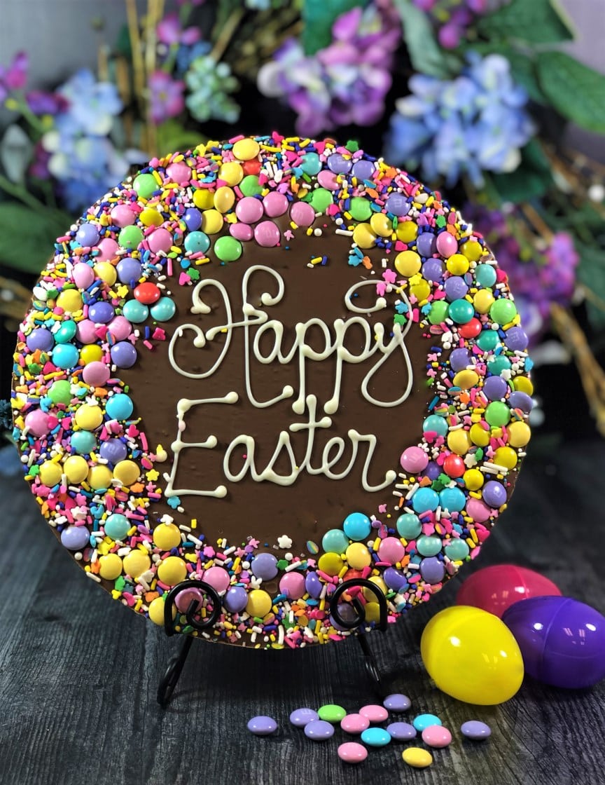 Happy Easter Chocolate Pizza with Candy Border