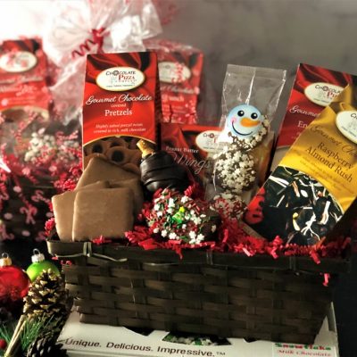 holiday magic gift basket and chocolate pizza