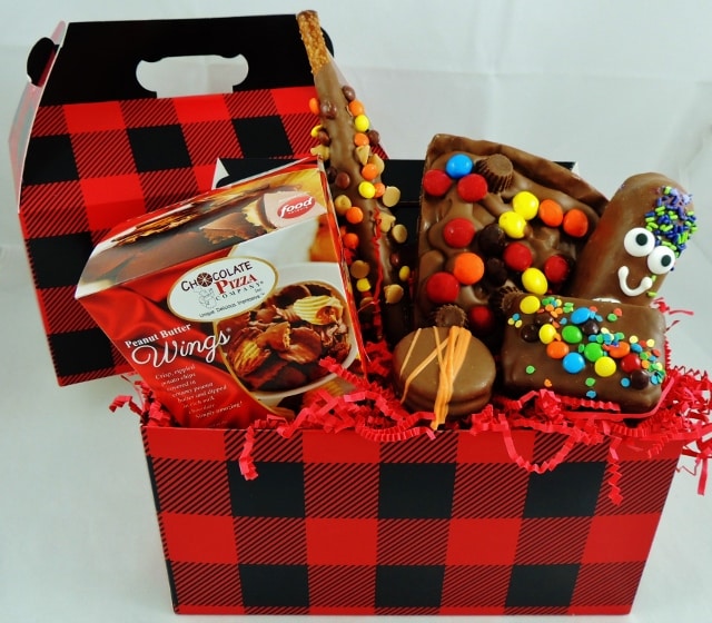 Gift Baskets for Guys Lunch Bucket with Chocolate Pizza & PB Wings