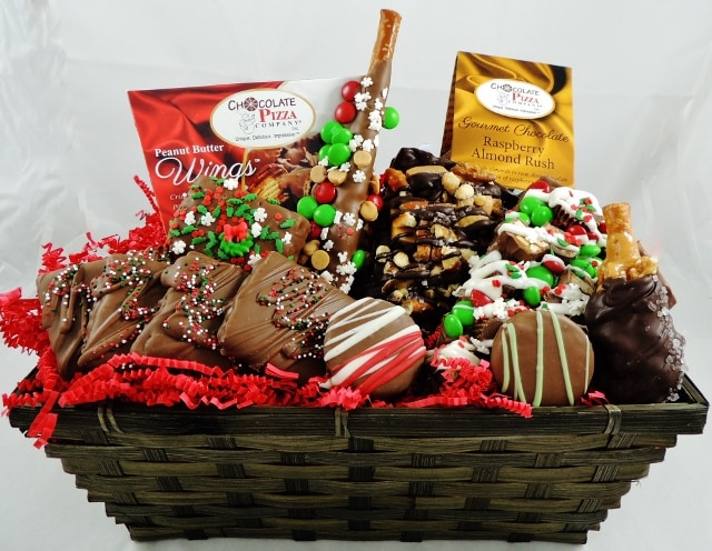 Chocolate Christmas Gift Basket with Chocolate Pizza