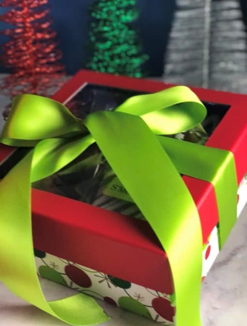 winter gift box of chocolate treats