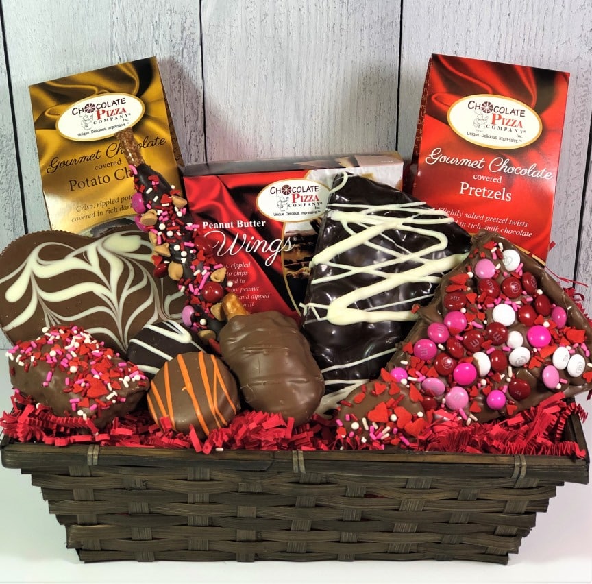 Deluxe Valentine's Gift Basket Chocolate Pizza