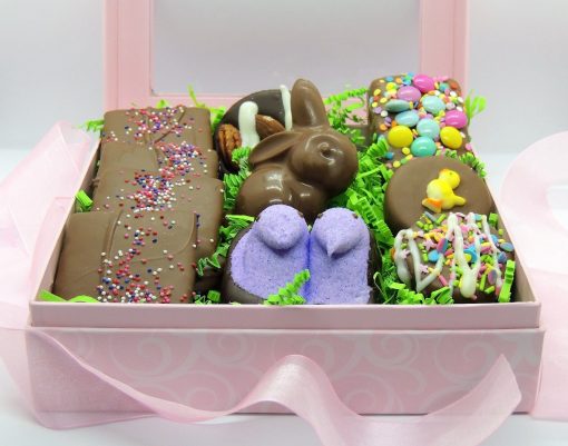 Easter gifts for her chocolate treats in pink gift box with bow
