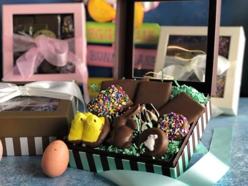 Easter gifts for her chocolate treats in assorted gift boxes with bow