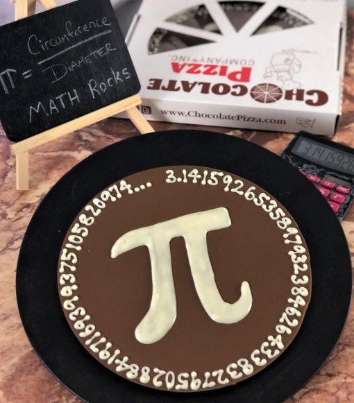 Pi Day Chocolate Pizza with about 40 decimal places around the edge of the pizza