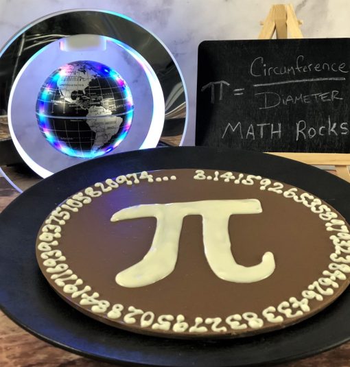 Pi Day Chocolate Pizza on plate in milk chocolate