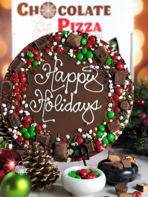 happy holidays chocolate wreath