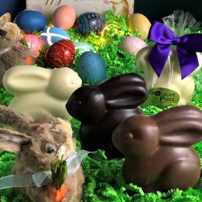 solid chocolate Easter bunny in milk, dark or white chocolate