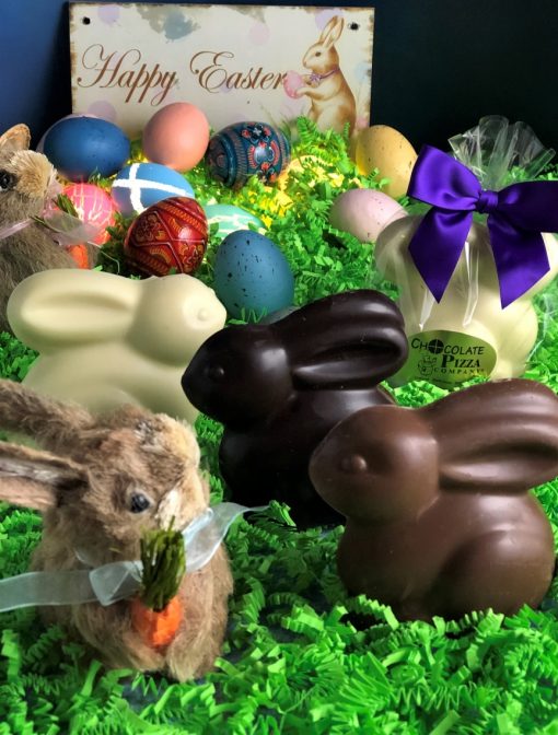 solid chocolate Easter bunny in milk, dark or white chocolate