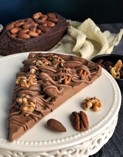 sugar-free chocolate pizza slices with pecans almonds walnuts