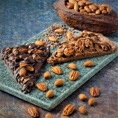 sugar-free chocolate pizza slices with pecans almonds