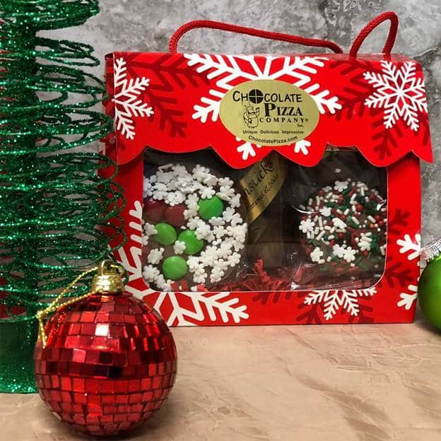 Chocolate gift in holiday themed bag