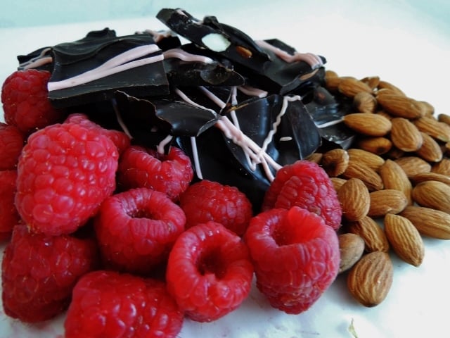 Raspberries, almonds, and chocolate