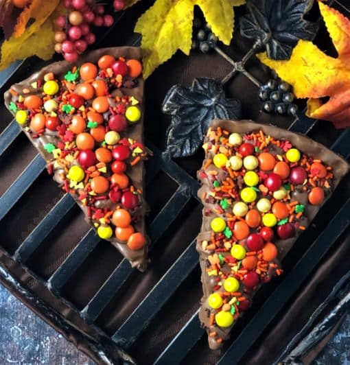 autumn chocolate candies on Chocolate Pizza slice