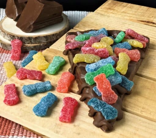 sour candies on Chocolate Pizza slice