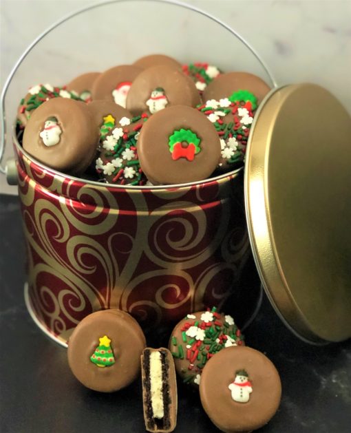 Christmas cookies in holiday tin