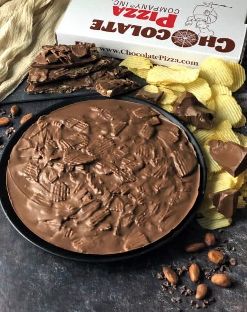 chocolate pizza made from chocolate covered potato chips