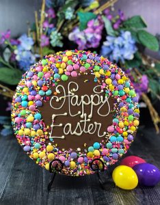 Easter Chocolate Pizza with pastel candies
