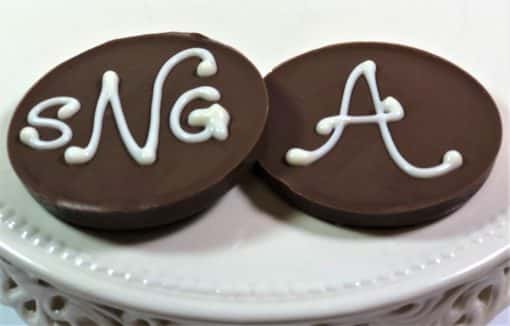 monogram mini Chocolate Pizzas wedding favors