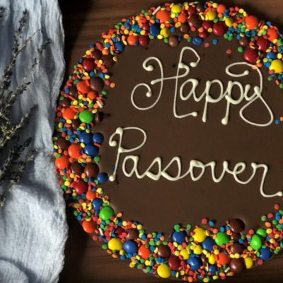 Passover Chocolate Pizza with colorful candy border