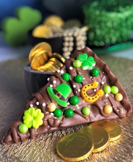 edible gold chocolate pizza slice for st. patricks day