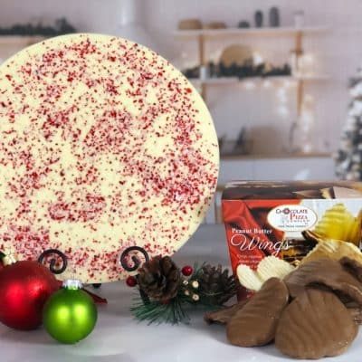 peppermint candy cane white chocolate pizza and pb wings