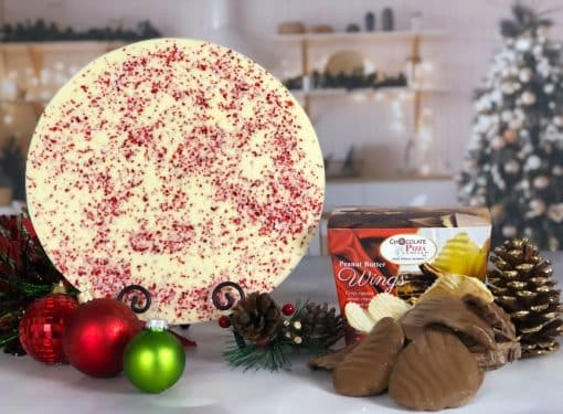 peppermint candy cane white chocolate pizza and pb wings