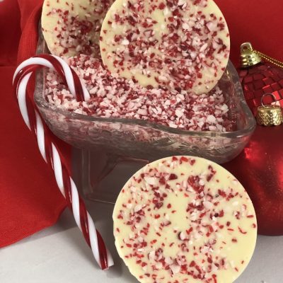 whiteout mini chocolate pizza with white chocolate candy cane