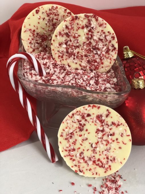 whiteout mini chocolate pizza with white chocolate candy cane